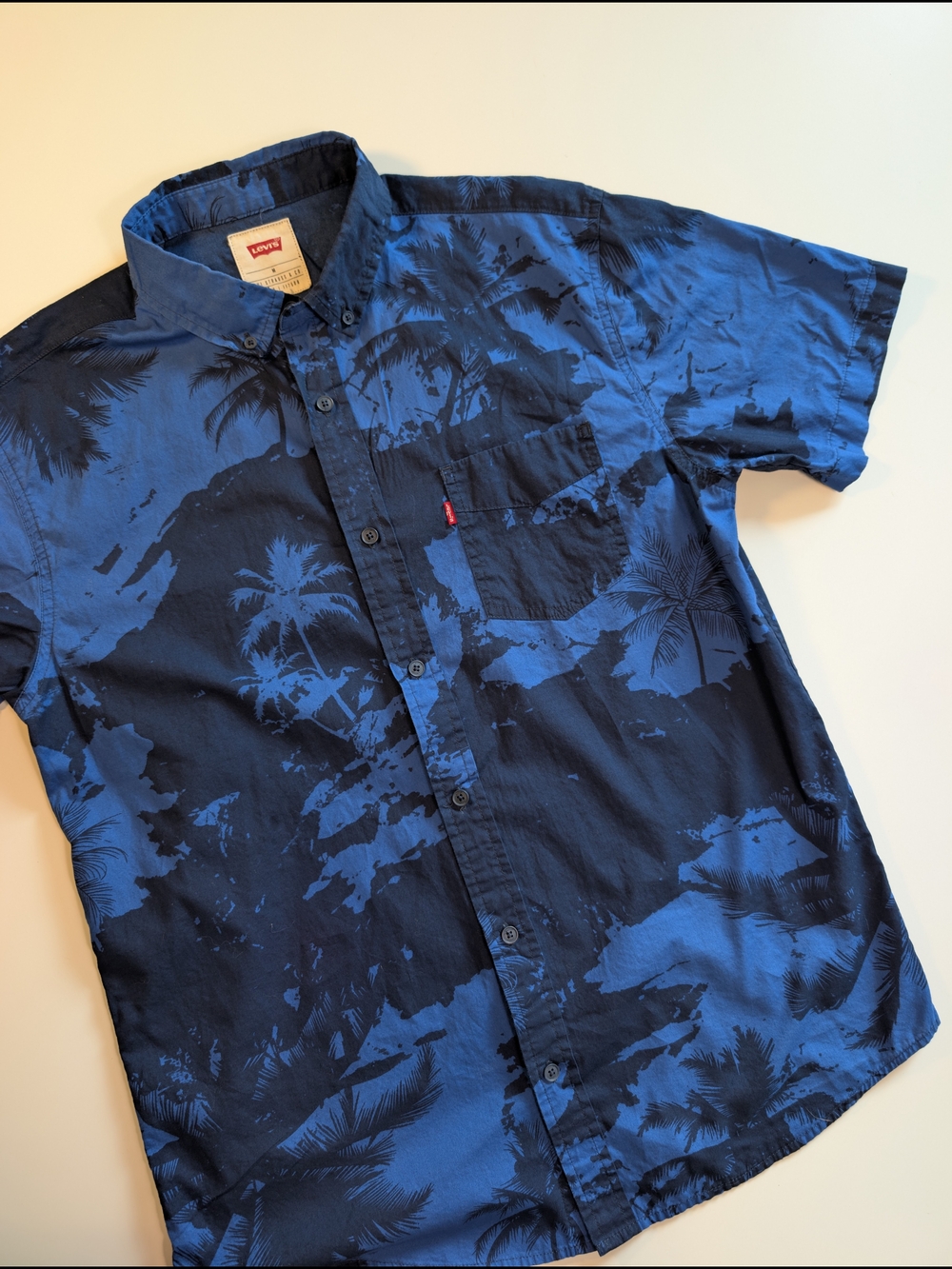 Levi's Men's Palm Tree Hawaiian Tropical Button Down Shirt Blue M